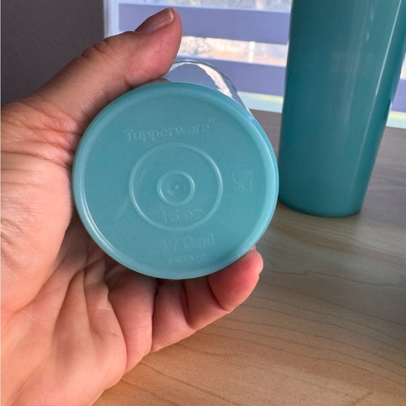 Tupperware Aqua Blue Tumblers with Colorful Stripe Design - Picture 4 of 5